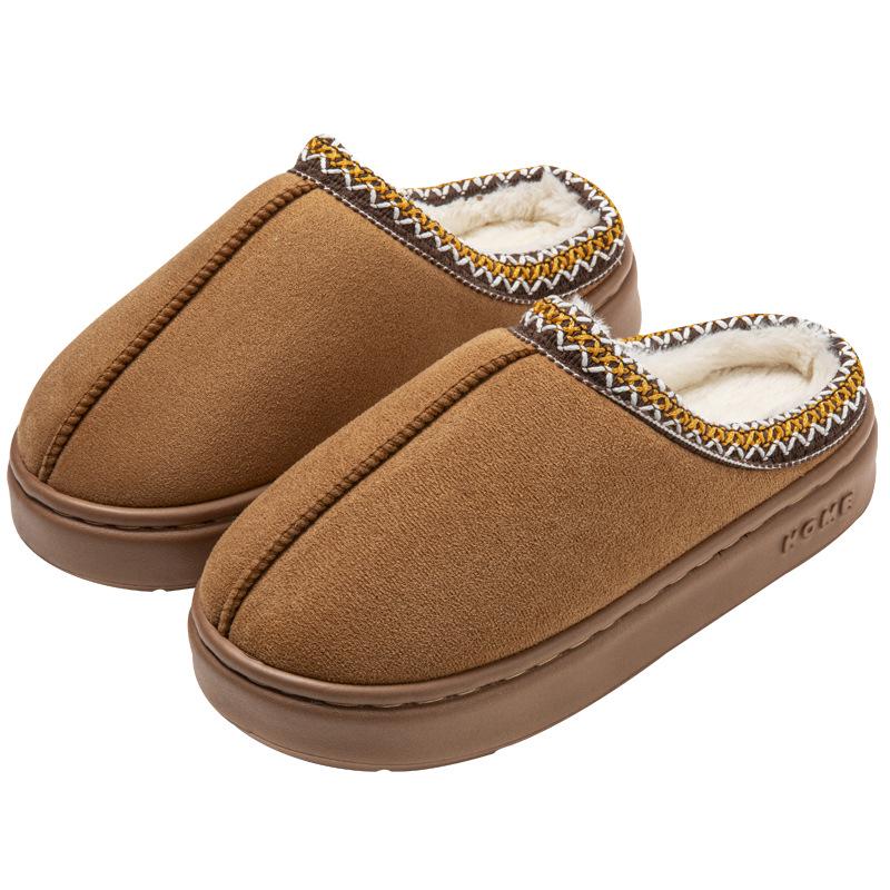 Unisex Suede Lace Warm Cotton Slippers with EVA Sole for Indoor/Outdoor Use