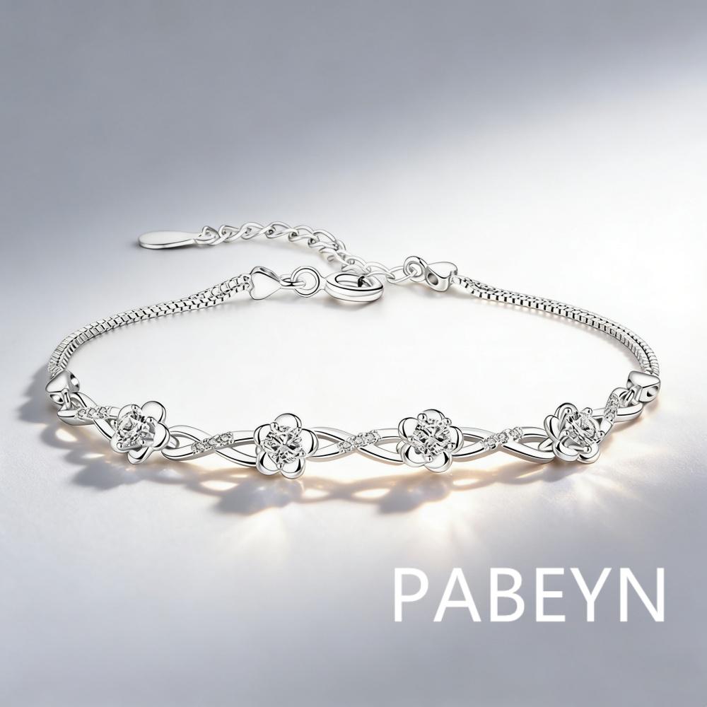 925 Sterling Silver Stylish Exquisite White Zircon Flower Bracelet Birthday Party Anniversary Gift Daily Wear белый