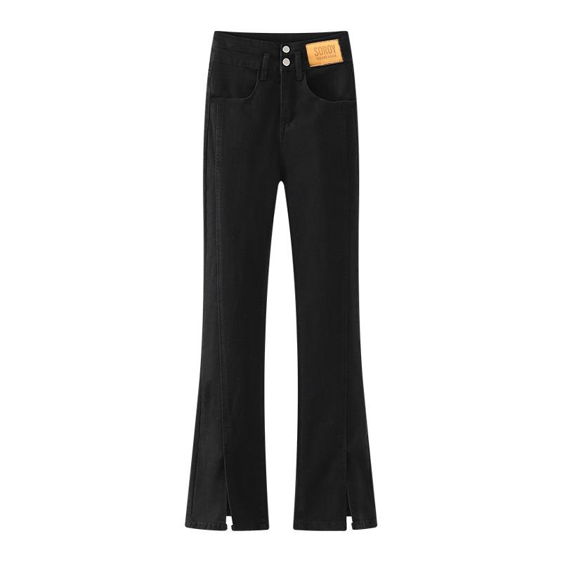Split Denim Bell Bottoms Women's Summer High Waist Elastic Slim Straight Leg Women's Pants