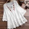 Plus Size Women Loose Shirt Half Sleeve with Lace Flower Embroidery