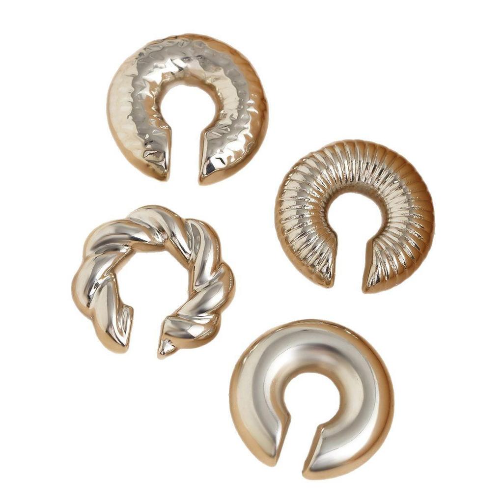 European & American Fashion C-shaped Water Drop Texture Ear Cuff & Stud Earring Set - No Piercing Required