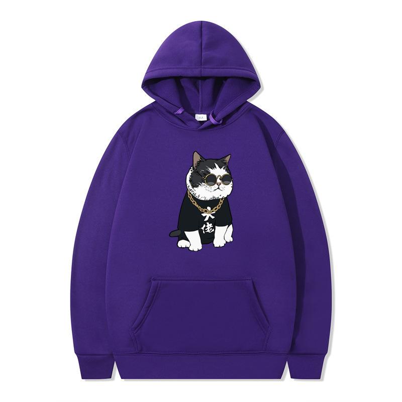 New Animation Boss Cat Print Autumn and Winter Men and Women Sweater Hoodie