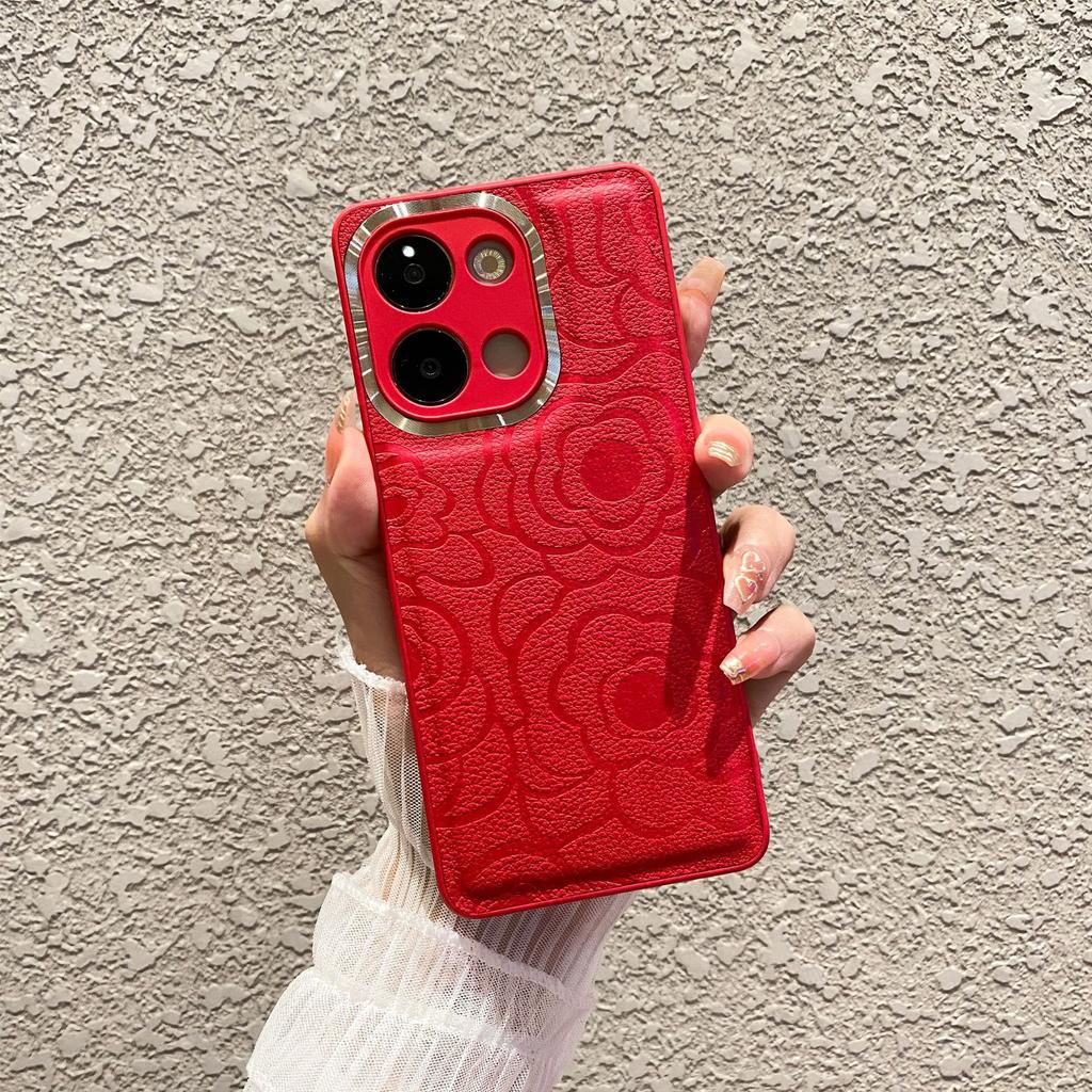 OPPOReno13pro Mobile Phone Case Camellia Flowers Suitable for FindX8U Metal Ring Leather Pattern Reno12 Protective Case