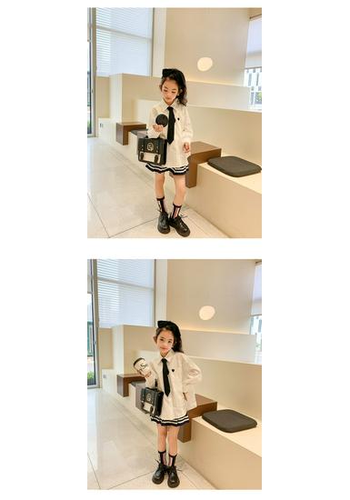 Spring Girls' Academy Long Sleeve Lapel Shirt - Korean Style for Medium and Large Girls