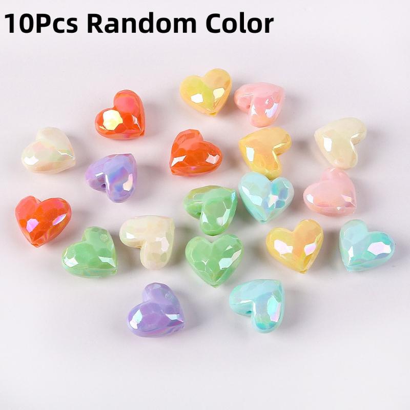 10Pcs Heart Shape Acrylic Loose Spacer Beads For Diy Jewelry Making Bracelet Necklace Keychains Accessories