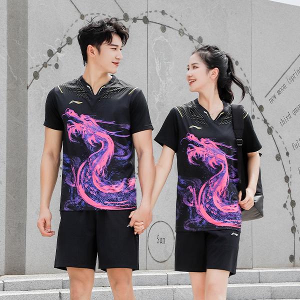 Li-Ning Ping Pong Series Hurtigtørkende Sport Rund Hals T-skjorte Unisex Topper Svart AAYR361-2