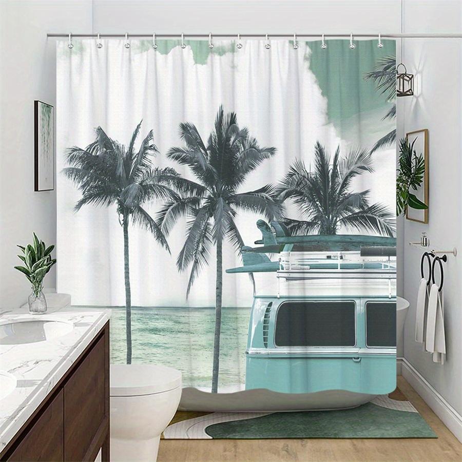 1Pc Vintage Tan Tropical Beach Pattern Shower Curtain, Machine Washable Polyester With Hooks For Bathroom Decoration