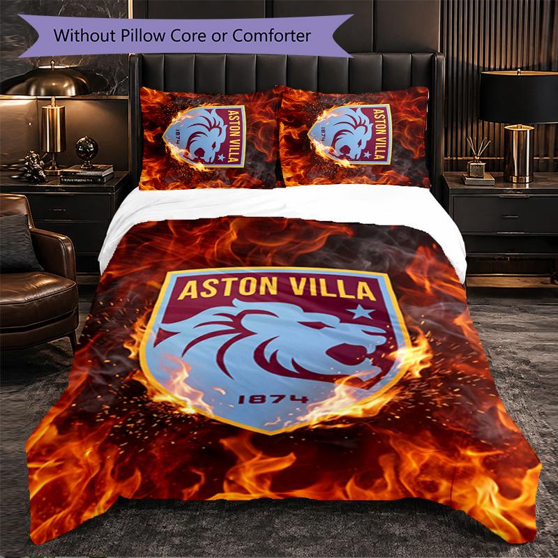 Set Biancheria da Letto Aston Villa Football 3 Pezzi Morbido Set Copripiumino con Federe Set Decorazione Camera da Letto per la Casa