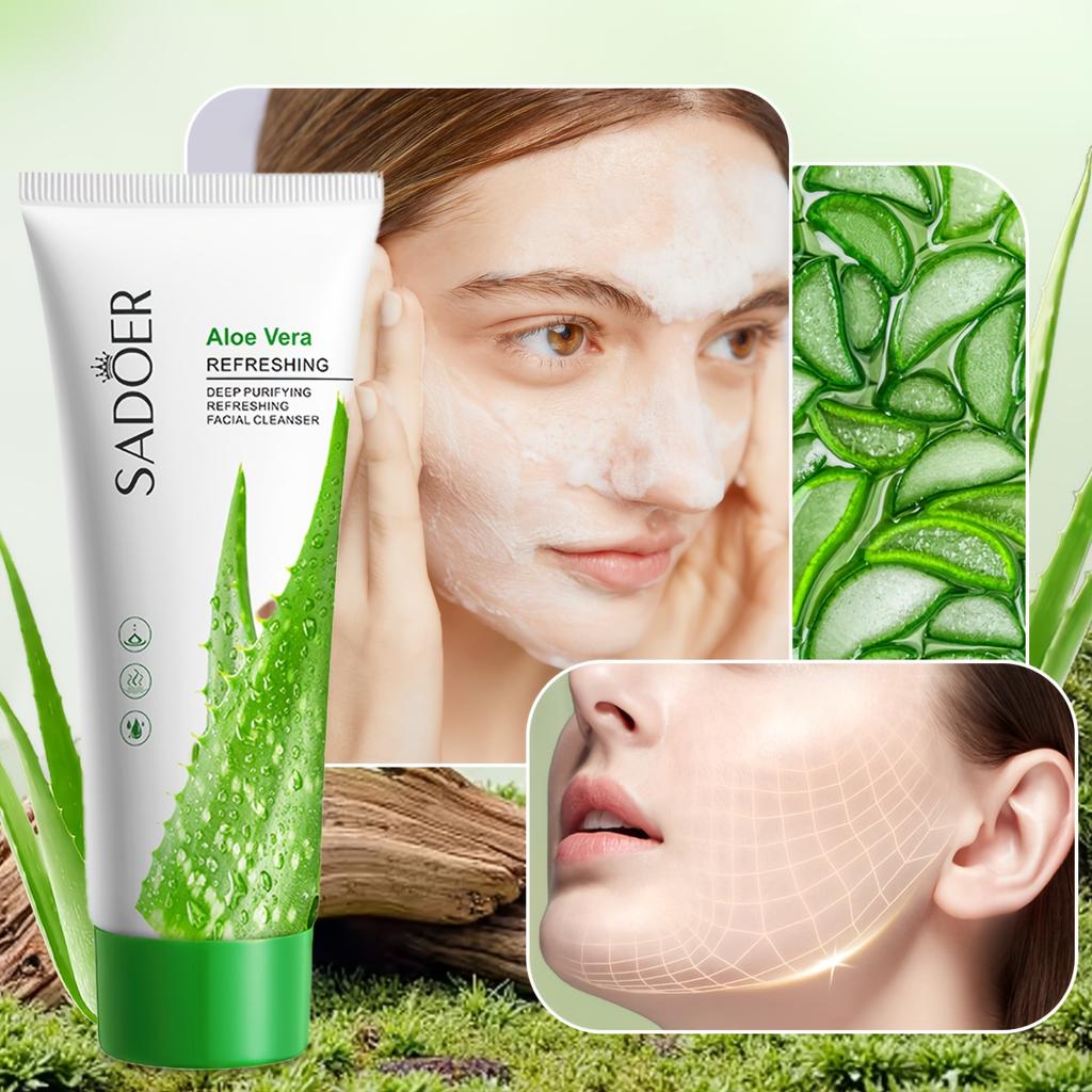 Aloe Vera Facial Cleanser for Deep Cleansing Quick Color Removal Gentle Formula Strong Oil Control Power