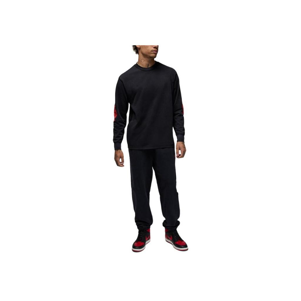 Nike SS25 Rare Air Fashion Comfortable Pullover Long Sleeve T-Shirt Men Tops Black Chile-Red IB3134-010