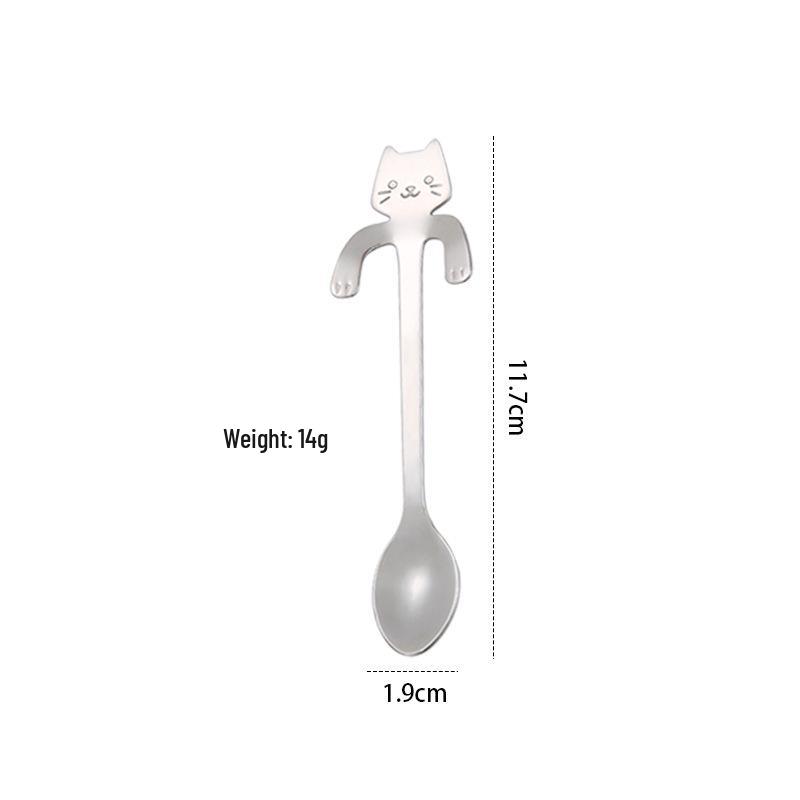 

304 Stainless Steel Cat Coffee Spoon – Cute Long Handle Dessert & Juice Stirrer with Hanging Feature.