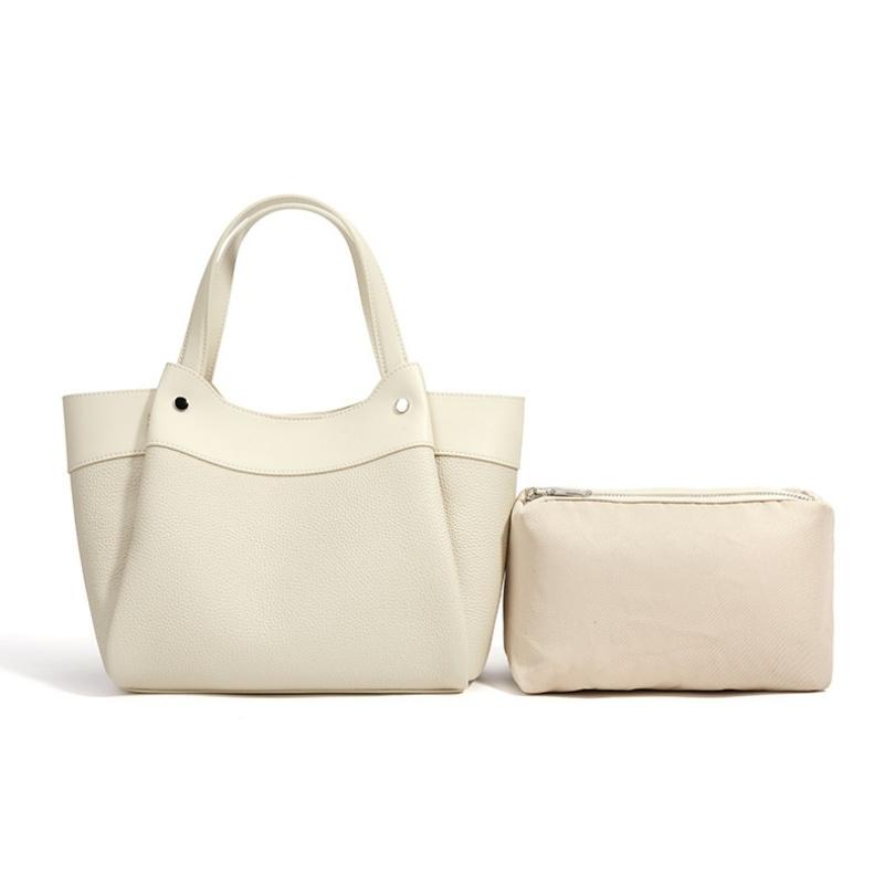 Soft Lichee Pattern Leather Handbags Ladies Versatile Retro Style Genuine Leather Tote Bag Large Capacity Shoulder Shopping Bags