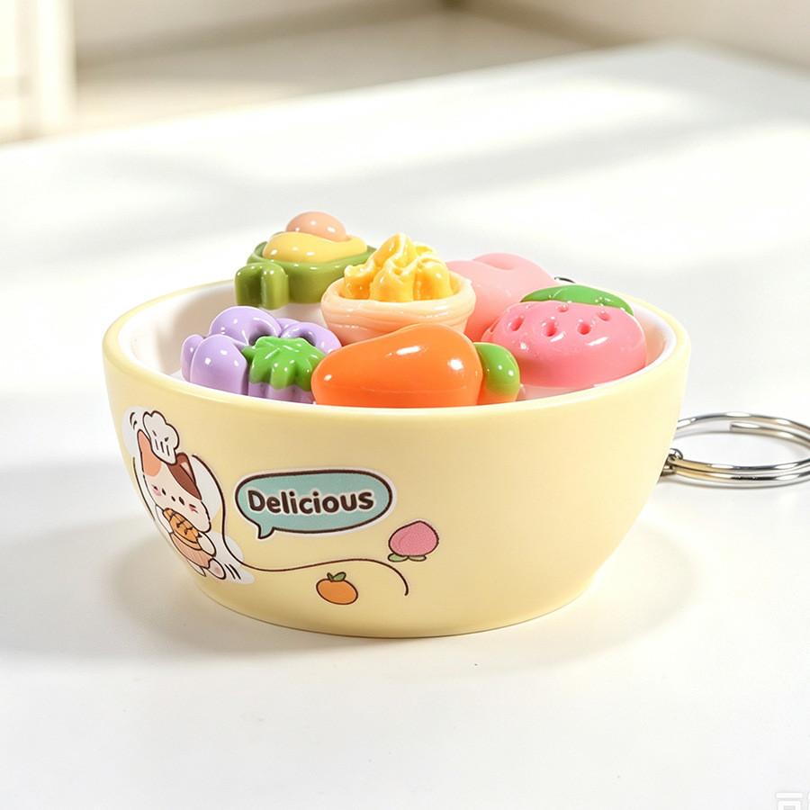 Plastic Mini Bread Squeeze Toy Keychain With Cartoon Pattern For Kids And Teens
