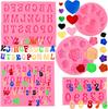 5-Piece Silicone Letter Number Mold Set, Heart Flower Chocolate Candy Clay Mold for Fudge Cake Decor