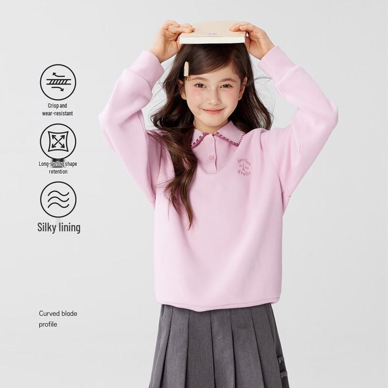 Girls  Pink Academy Style Pullover Sweatshirt 150