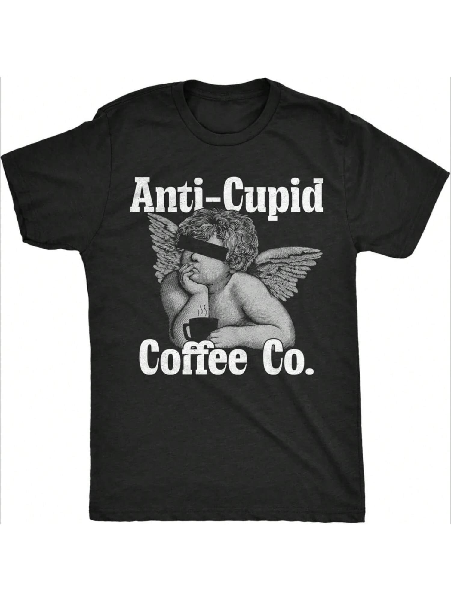 unisex Funny T Shirts Anti Cupid Coffee Sarcastic Valentines Day Tee Tops Men Summer Daily Casual Crewneck Cotton Short Sleeve S разноцветный