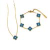 3PCS18k Golden Lucky Five Flowers Four Leaf Grass Flash Bracelet Earnail Set