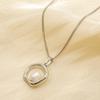 Fashionable Light Luxury Pearl Pendant Necklace with Irregular Circle Design and Durable Colorfast Titanium Steel Chain
