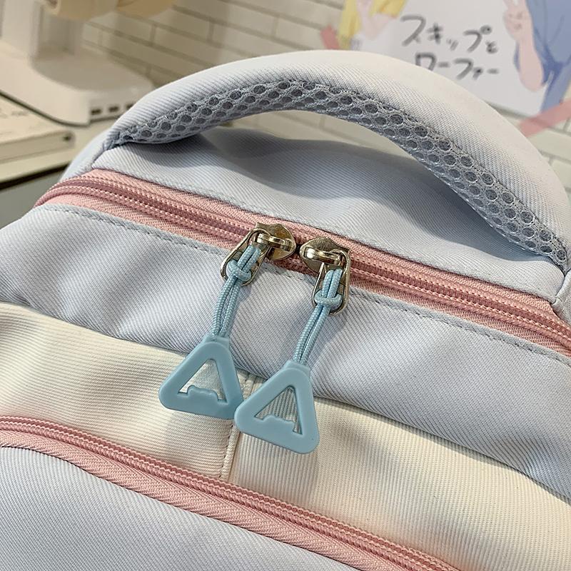 Women's Large Capacity Backpack Multi-Compartment Student Schoolbag Color Block Backapack with Coin Purse