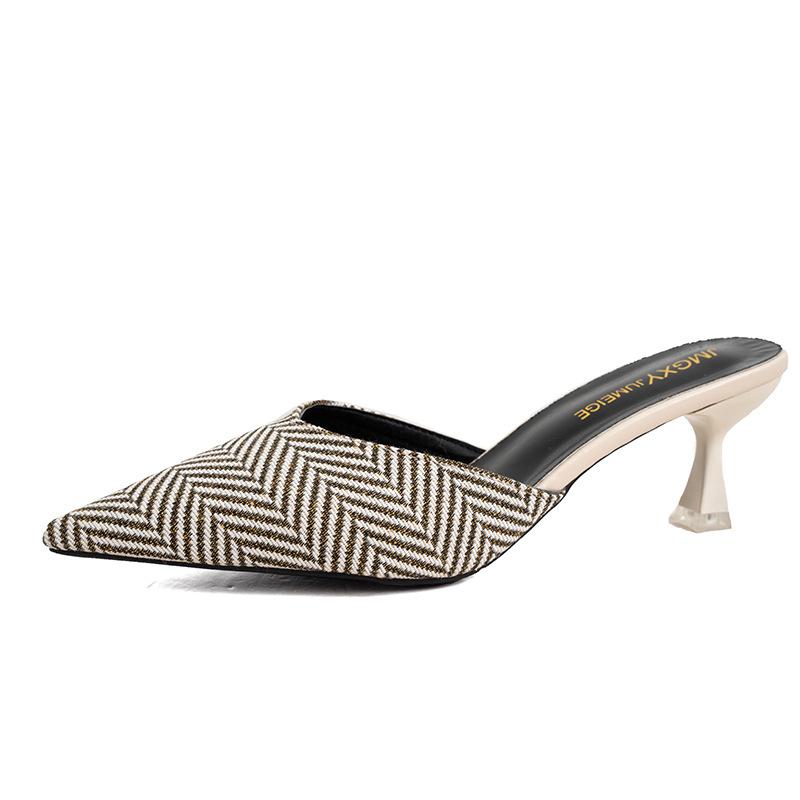 Slippers Women's Spring Wear 2024 New Fashion Personalized Bag Head Half Slippers Thin Heel Pointed High Heel Cool Slippers