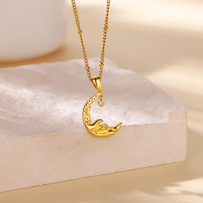 Gotische Edelstahl-Mondanhänger-Halskette für Damen Goldfarbe Zirkon Choker Weiblicher Hochzeits Schmuck Collares Geschenke