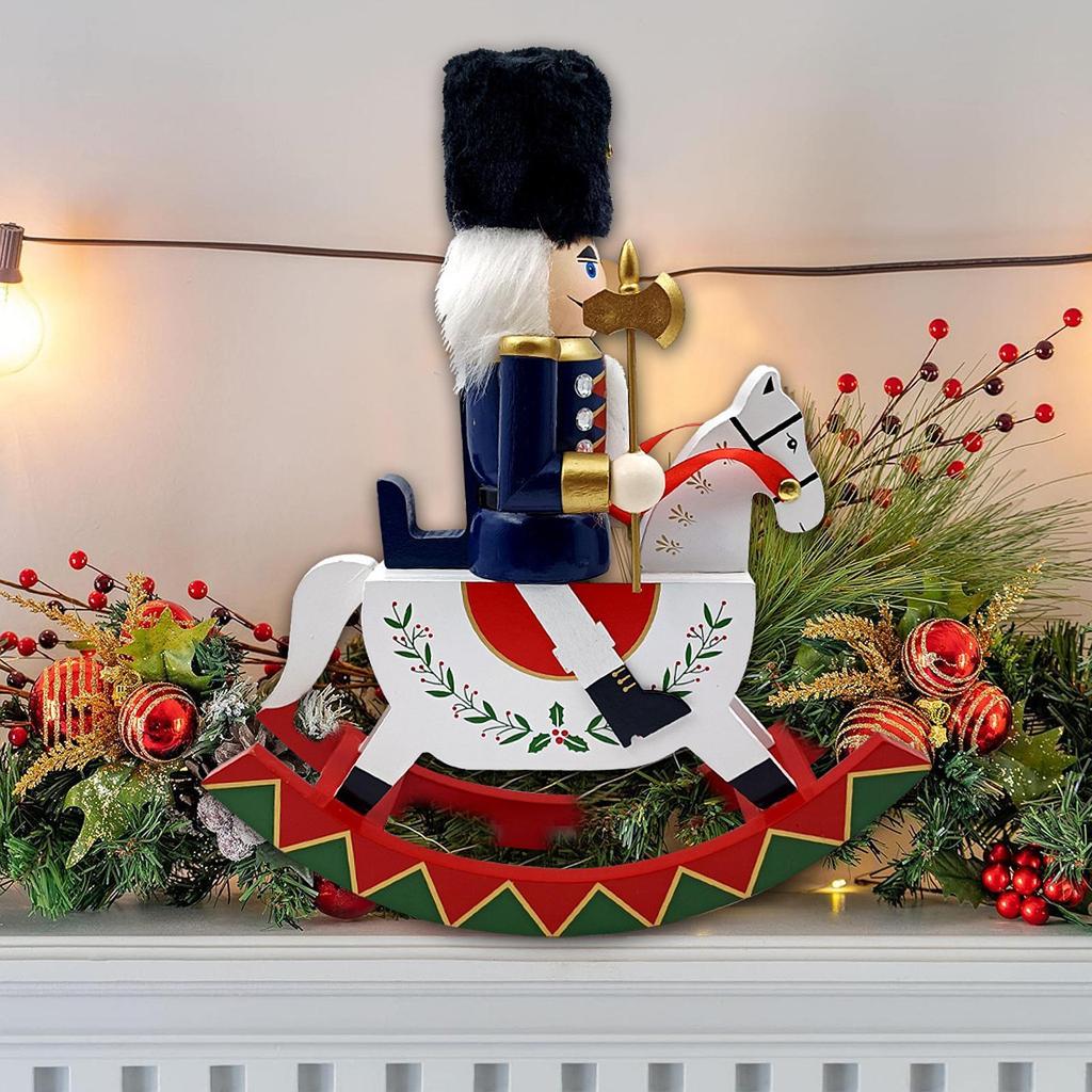 Traditional Wooden Nutcracker Ornament Christmas Decor Walnut Clip Decoration Wooden Rocking Horse Holiday Scene Layout Home