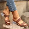 Große Damensandalen 2026 Sommer Mode High Heel Schuhe Geflochtene Dicke Absätze Strandschlapfen Koreanischer Stil Quadratische Zehenpartie Sandalen