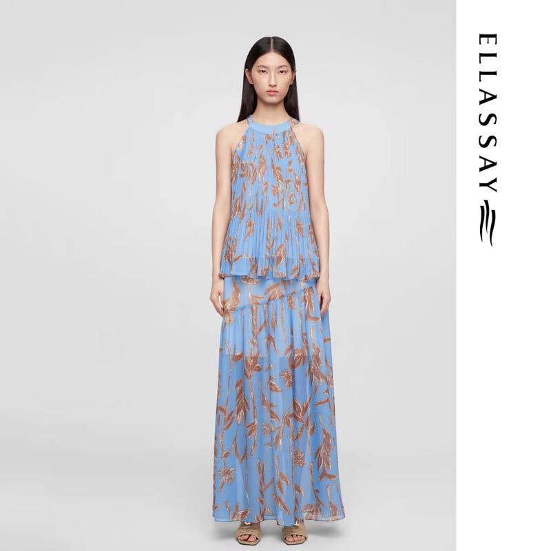 ELLASSAY Women's Bias-Cut Print Spliced Long Skirt