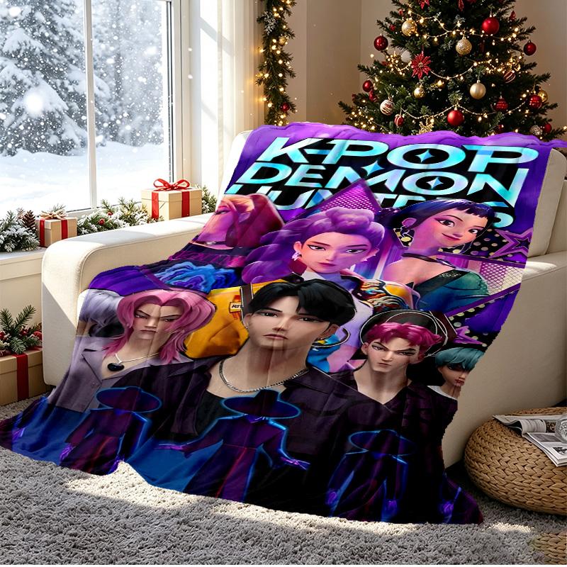 KPop Demon Hunters Pattern Blanket for Home Decoration, Bed, Sofa, Car Travel, Camping, Suitable for All Seasons, Birthday Christmas Gift