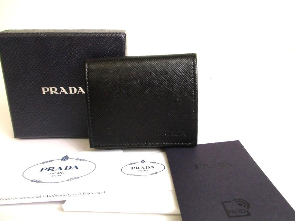 Authentic PRADA Saffiano Black Leather Coin Case Purse #a883  Refurbished