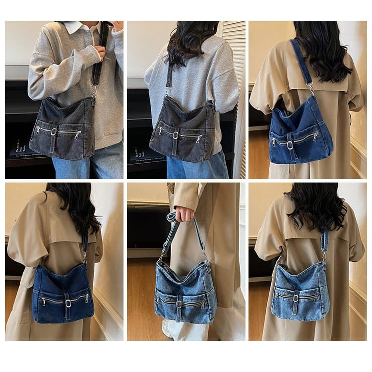 Vintage gewaschene Denim-Tasche mit großem Fassungsvermögen