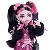 Monster High doll, Dracula ura in a pink bow dress, black cardigan with pet bat count, fabulous, ramen, lipstick, wallet and 7 other accessories,
