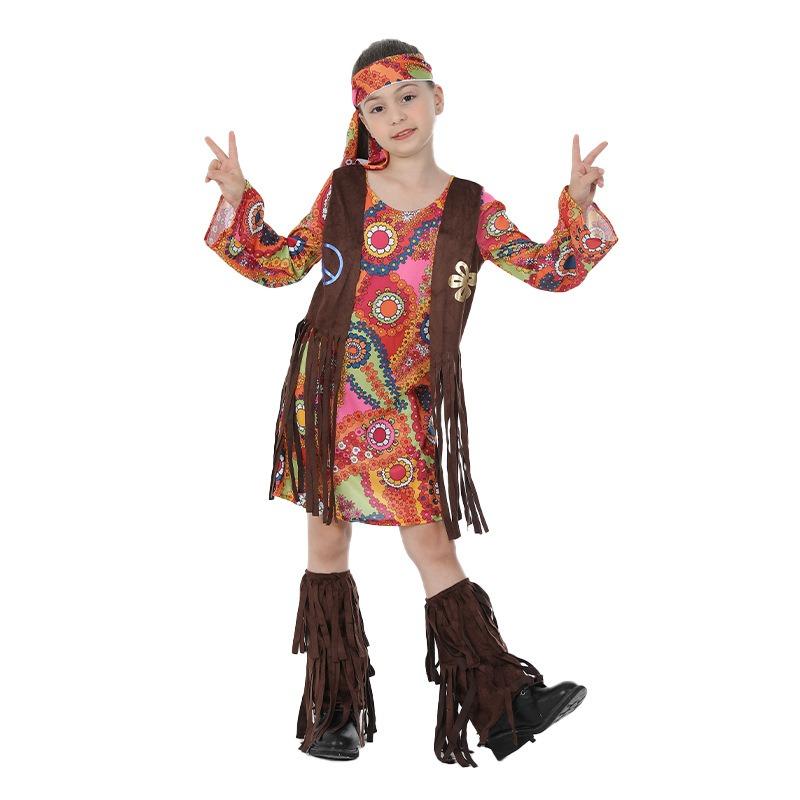 Hippie Style Peace Love Costume for Girls Boho Chic Children's Stage Performance Photo Shoot and Party Outfit