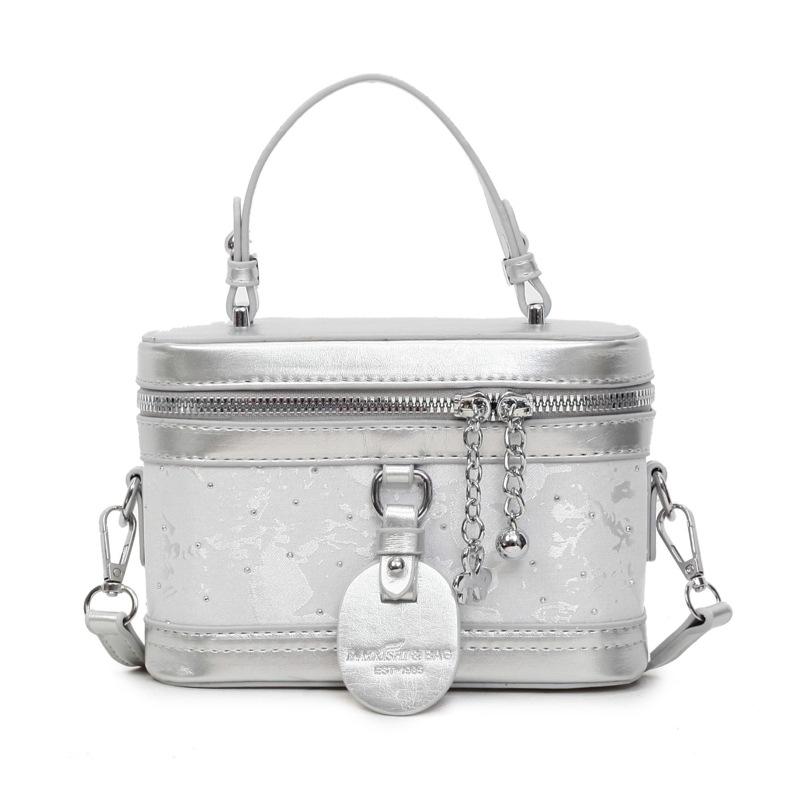 

Retro texture small bag women s new niche portable box bucket bag versatile oblique span bag серебряный