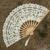 1Pc 27cm Portable Folding Fan Vintage Wood Lace Fan with Tassel Hollow Ribs Dance Performance Party Photo Props for Wedding