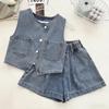 Baby Girls' Trendy Sleeveless Denim Vest & Casual Shorts Set - Summer 2026 Collection