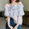 One Shoulder Shirt with A Female Design Sense Niche Top with Ruffled Edges Off Shoulder Chiffon Shirt for Summer