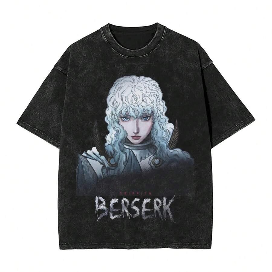 Griffith Printed T-shirt Berserk Anime Clothing For Men Clothing Short Sleeve Cotton Tee Vintage Washed T Shirt Harajuku T Shirt