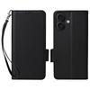 For iPhone 17 Case with Wrist Strap Litchi Texture PU Leather Wallet Phone Cover