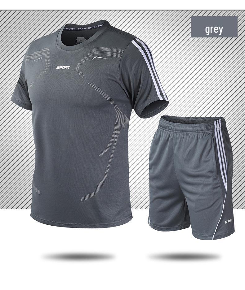 Herren Schnelltrocknendes Laufset: Kurzarmshirt & Shorts, Rundhalsausschnitt, Atmungsaktiv, Lockere Passform, Übergröße, Outdoor-Fitnessbekleidung