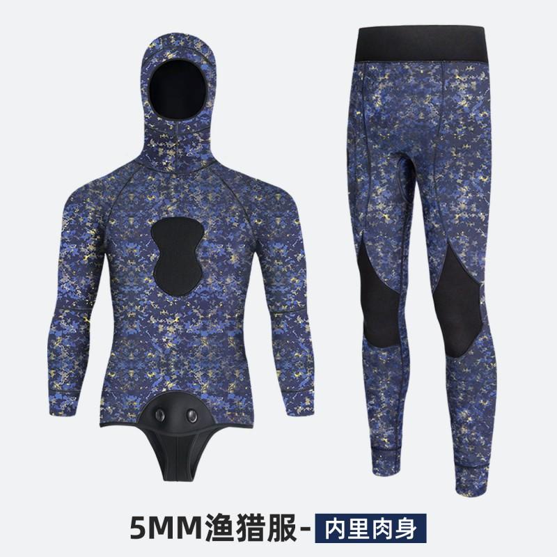 5mm Neoprene Wetsuit Set Hooded Camo Dive Suit Snorkeling Scuba Fishing Cold Water Activities Small