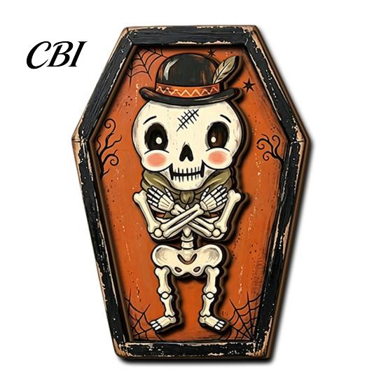 Tiered Tray Decor for Halloween Vintage Wooden Decor, Cat Mummy Skeleton Figurines, Cute Ghost Figurines Fall Farmhouse Tabletop Centerpiece