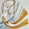 Chinese Style Peace Buckle Lotus Double Color Tassel Fringe Trim Beaded Sewing Accessories For Hanfu Waist Pendant