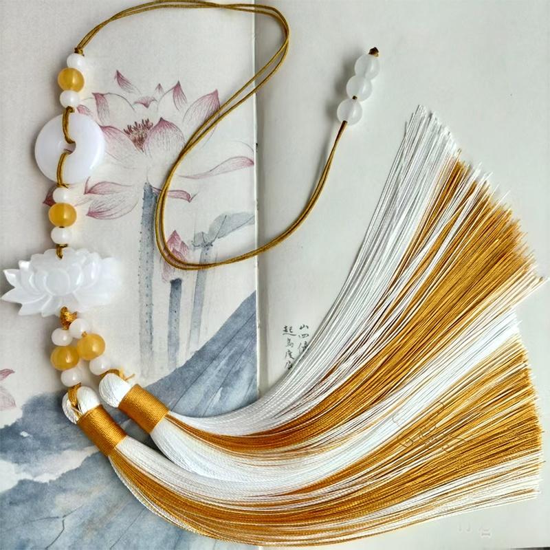 Chinese Style Peace Buckle Lotus Double Color Tassel Fringe Trim Beaded Sewing Accessories For Hanfu Waist Pendant