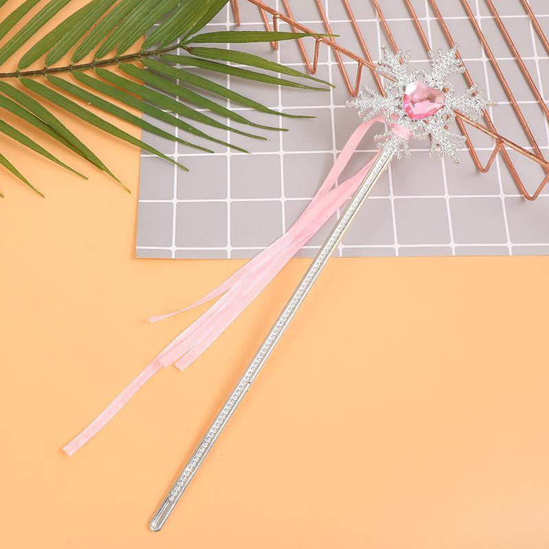 Girls Princess Crown Headband Bow Hair Accessories Snowflake Ribbon Magic Wand Set for Kids Birthday Party Dress Up