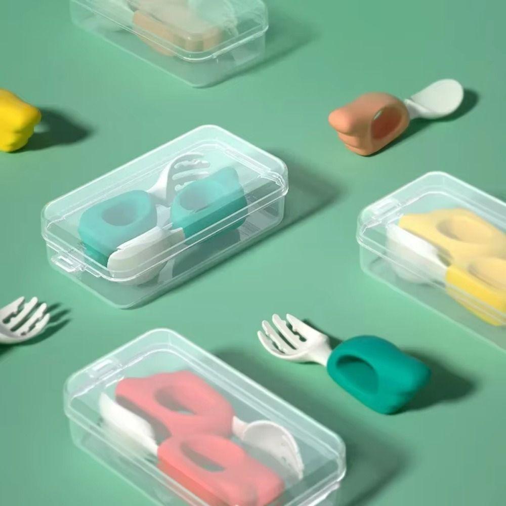 Silicone Handle Baby Forks and Spoons Set Self Feeding Baby's Dinnerware  Kids