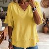Women's V Neck Fringe Top Layered Ruffle Half Sleeve Loose Casual Summer Blouses