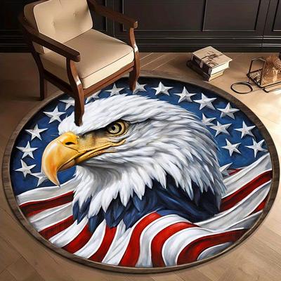 American Eagle Flag Round Rug Crystal Velvet Patriotic USA Decor Living Room Bedroom National Symbol Carpet