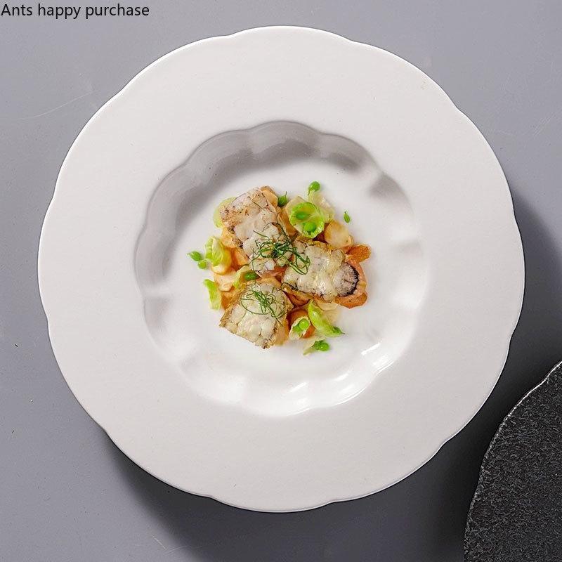 White Ceramic Dinner Plate Restaurant Tableware Dessert Plate Soup Plates Fruit Salad Bowl Dim Sum Dish Snack Tray Western Plate