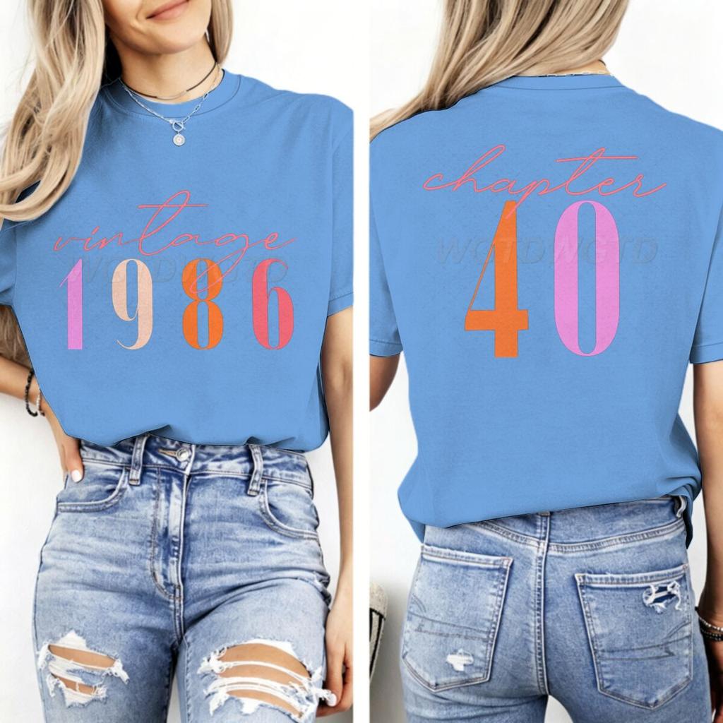 Vintage 1986 Kapitel 40 beidseitiger Print T-Shirt Unisex 40. Geburtstag Kurzarm Grafik-T-Shirt Kapitel 40 Klassische Oberteile